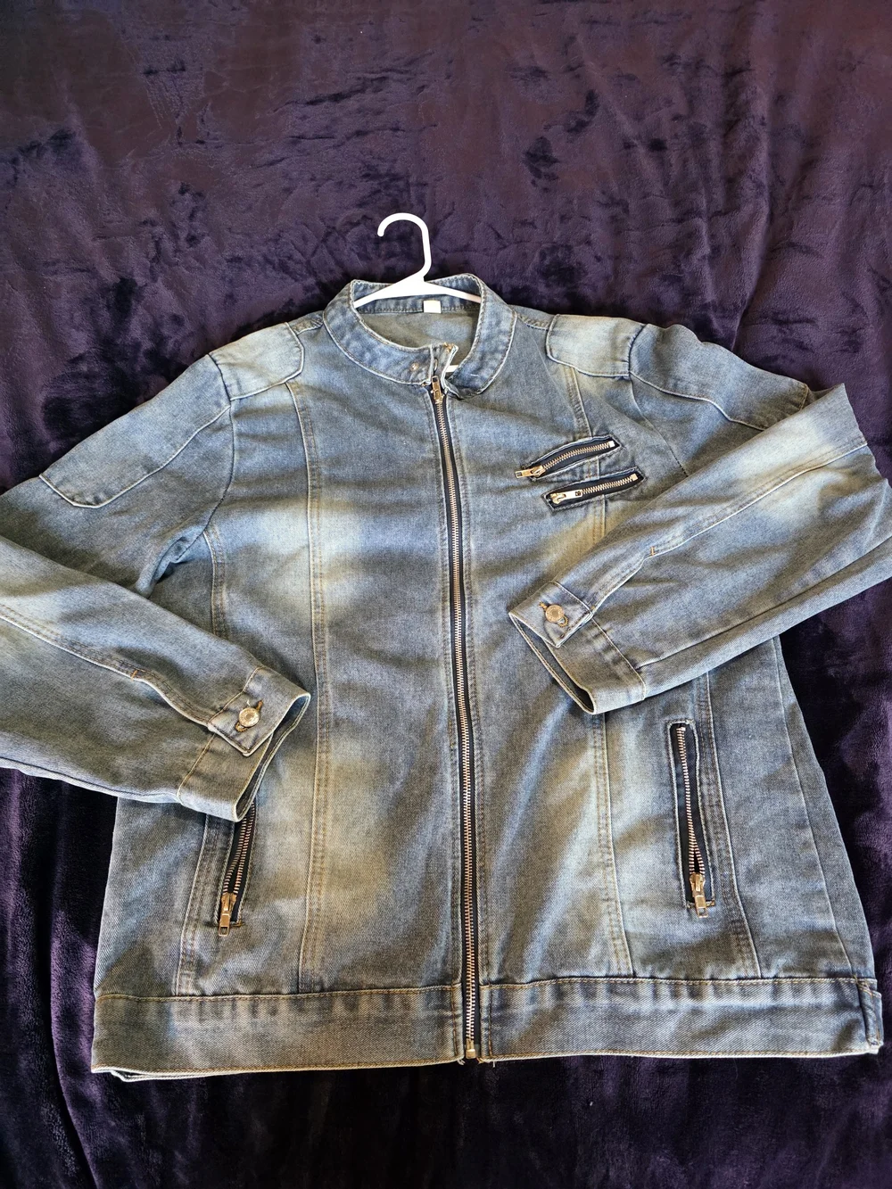 🔥 NEW / NEVER WORN 3XL Washed Denim Moto Racer Jacket – Heavy Zipper Hardware